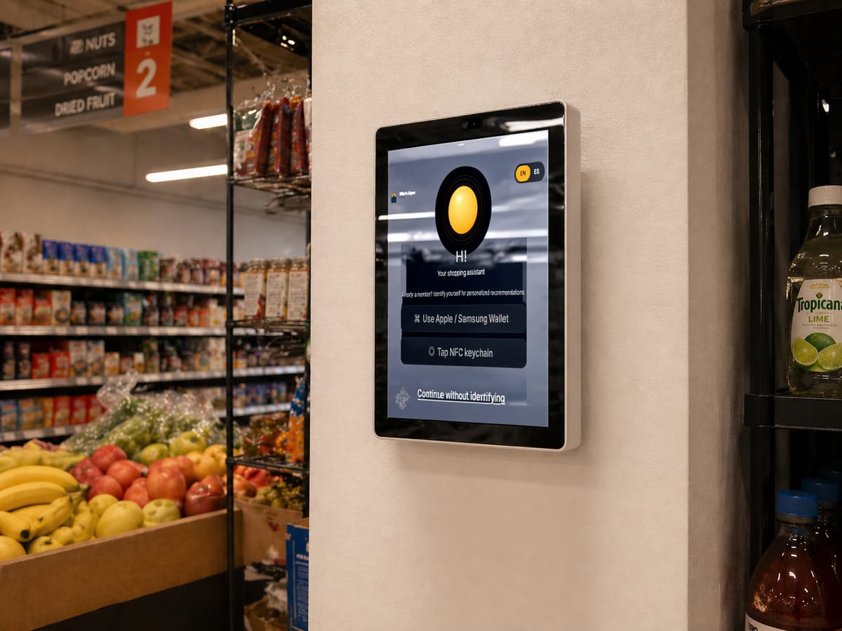 Remi Mountable Kiosk with digital touchscreen display mounted on white wall